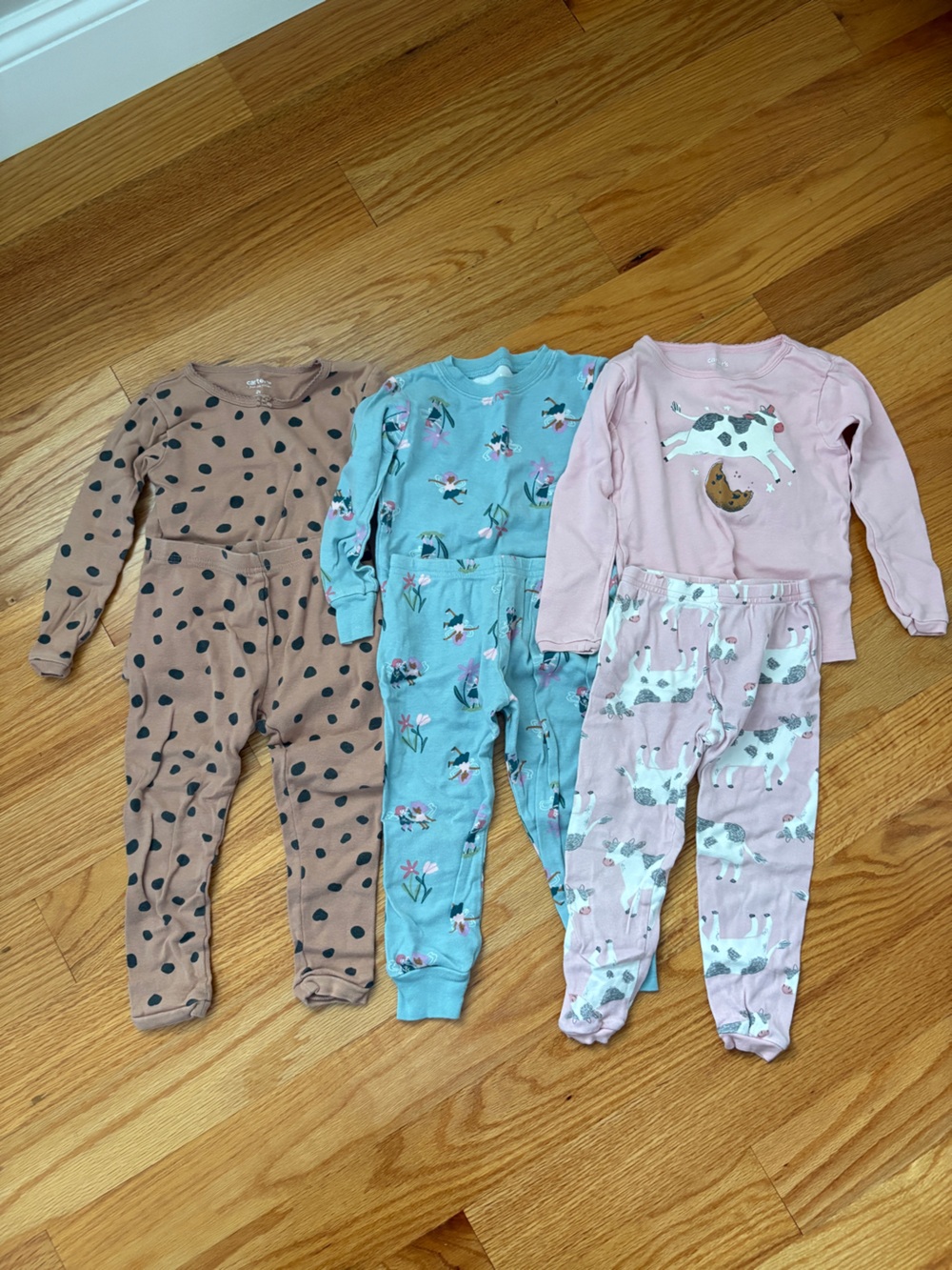 Kids Carter’s Long Sleeve Pajama 3 Pack Set - Pink, Blue, Tan